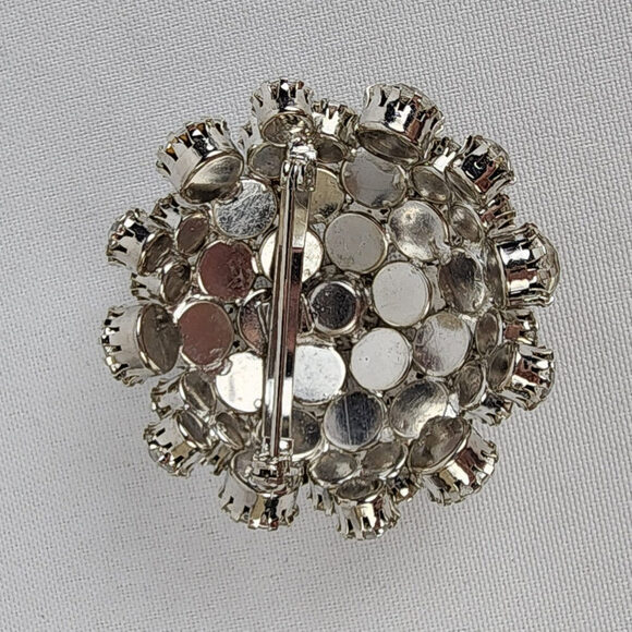 Vintage Silver Tone Crystal Domed Statement Brooch - Picture 4 of 5